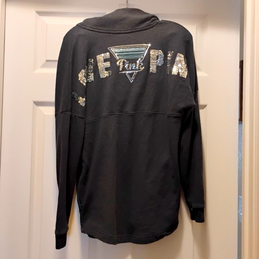 PINK Victoria’s Secret Sequin Logo Pullover Gray Sweatshirt XS Bling